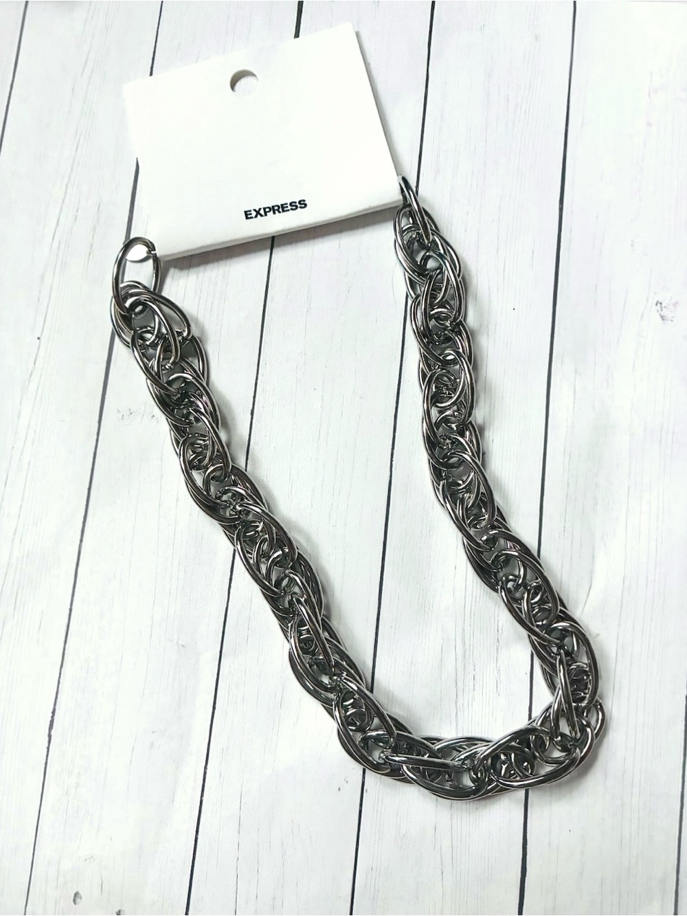 New NWT Express Silver Chunky Braided Chain Statement Necklace